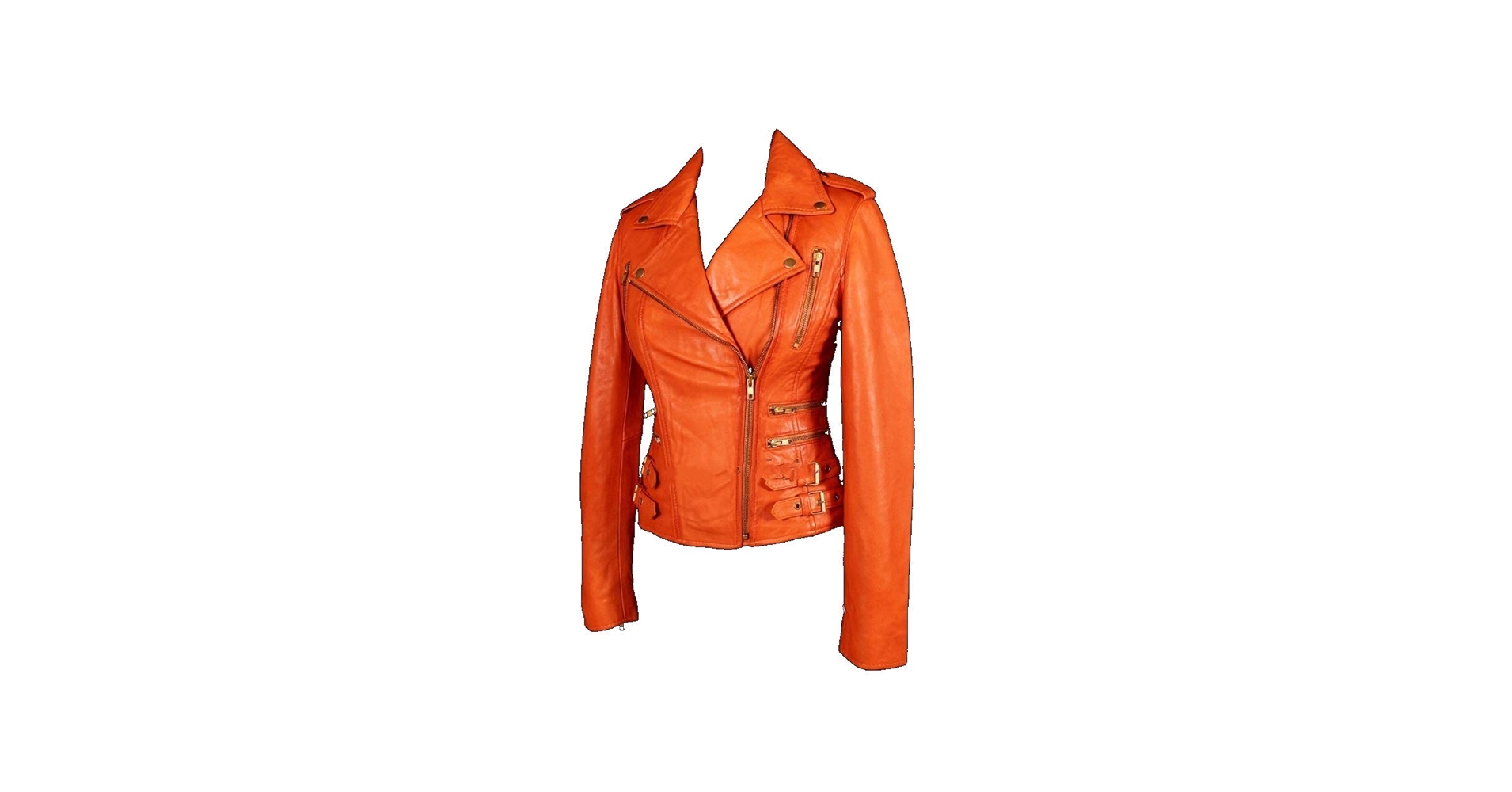 LE CRAZE Women's Genuine Lambskin Leather Orange Color Slim